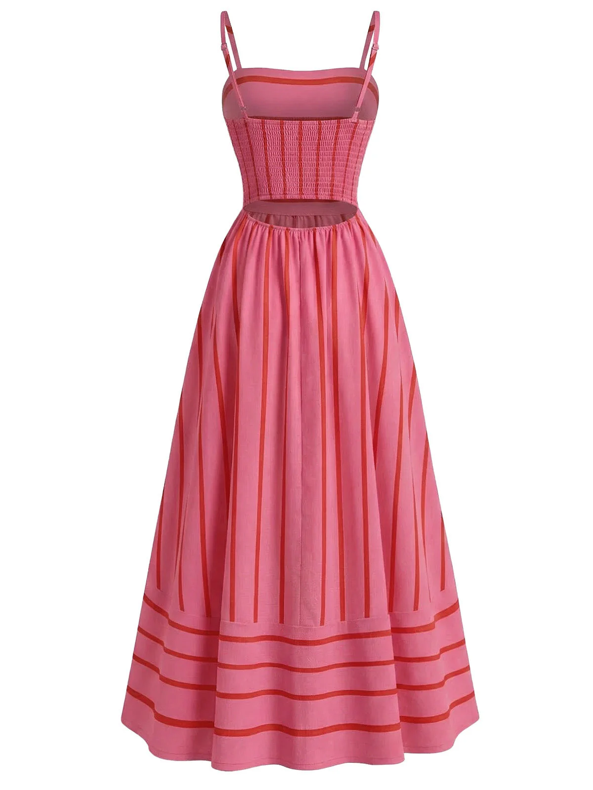 1930er Streifen Spaghetti Träger Cut-Out Gesmoktes Kleid - Image 3