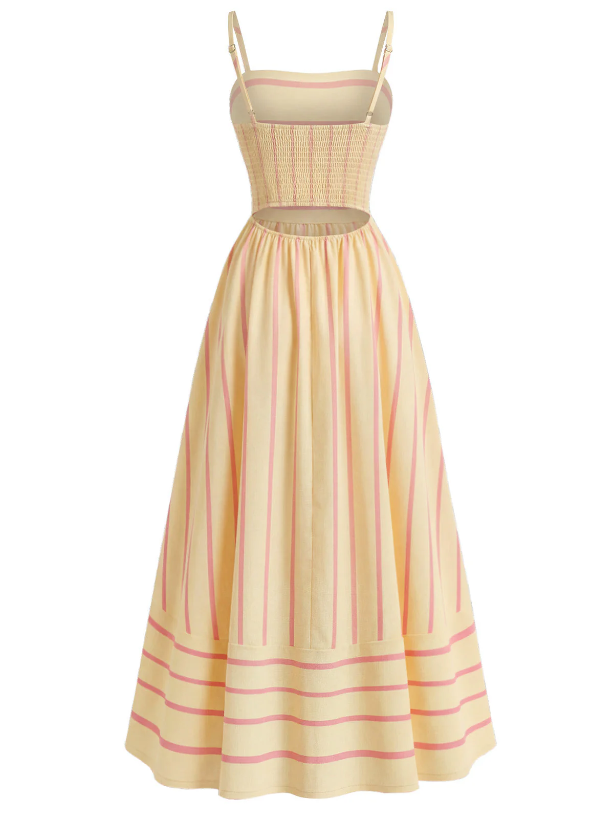 1930er Streifen Spaghetti Träger Cut-Out Gesmoktes Kleid - Image 5