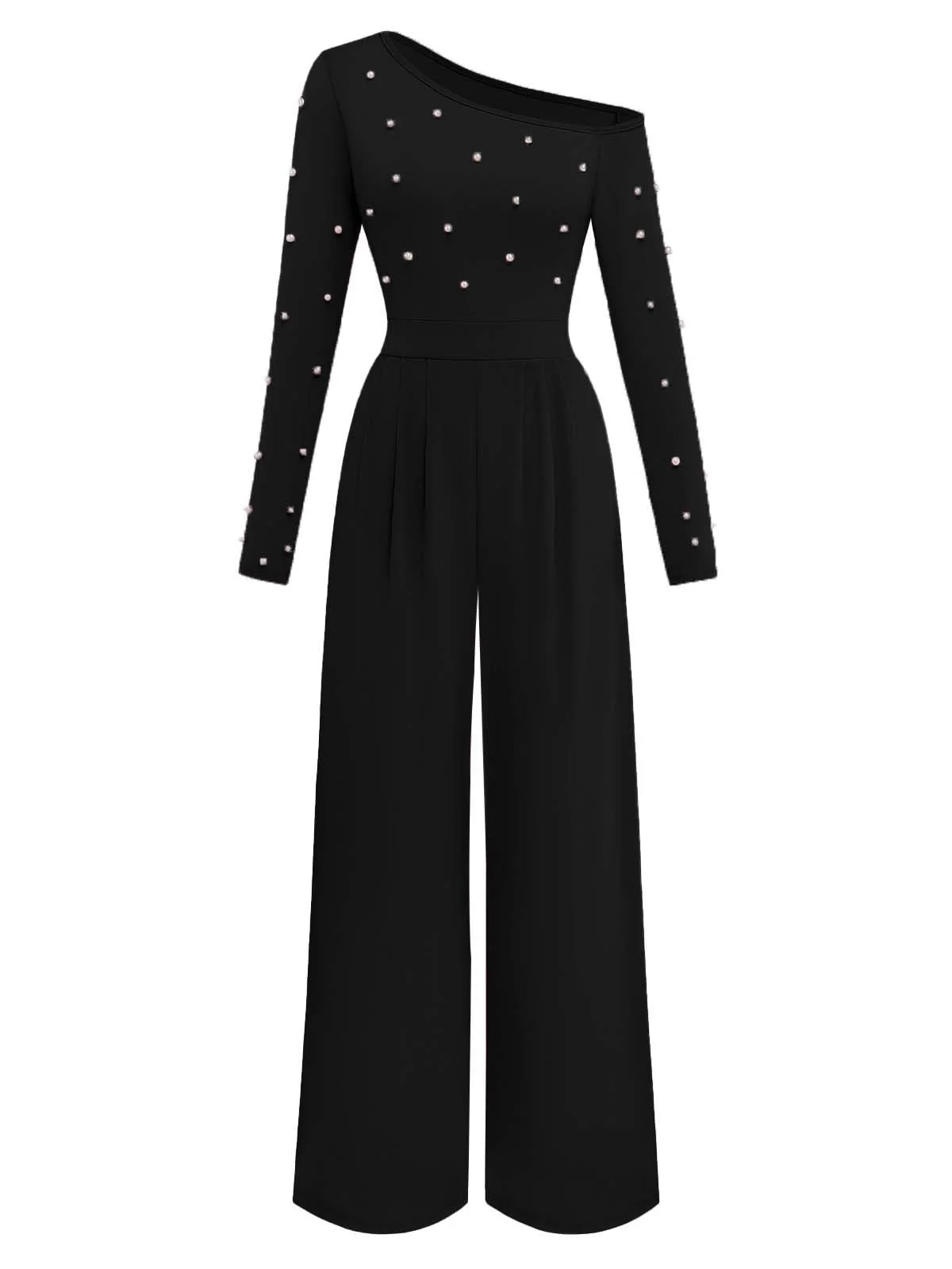 1930er Uni Einseitrig Perlen Detail Langarm Jumpsuit - Image 4