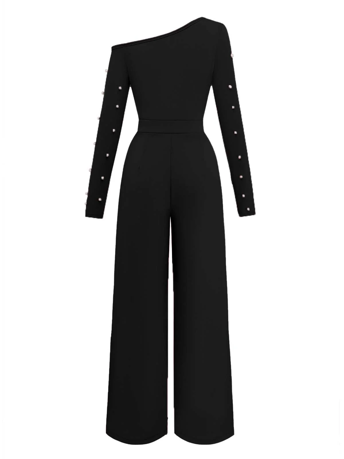 1930er Uni Einseitrig Perlen Detail Langarm Jumpsuit - Image 5
