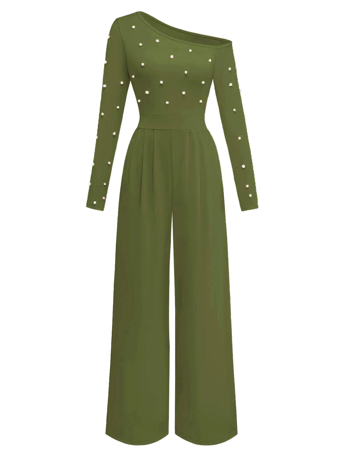 1930er Uni Einseitrig Perlen Detail Langarm Jumpsuit - Image 6