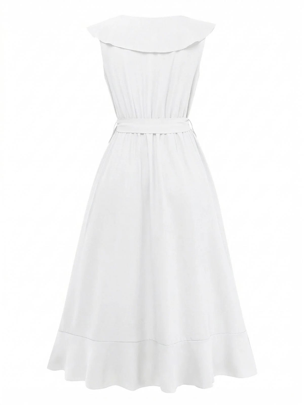 1930er Uni V-Ausschnitt Rüschen Saum Bindeband Kleid - Image 10