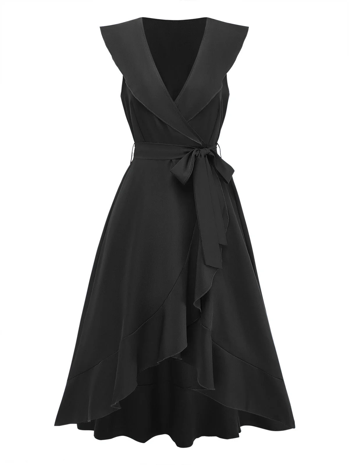 1930er Uni V-Ausschnitt Rüschen Saum Bindeband Kleid - Image 11