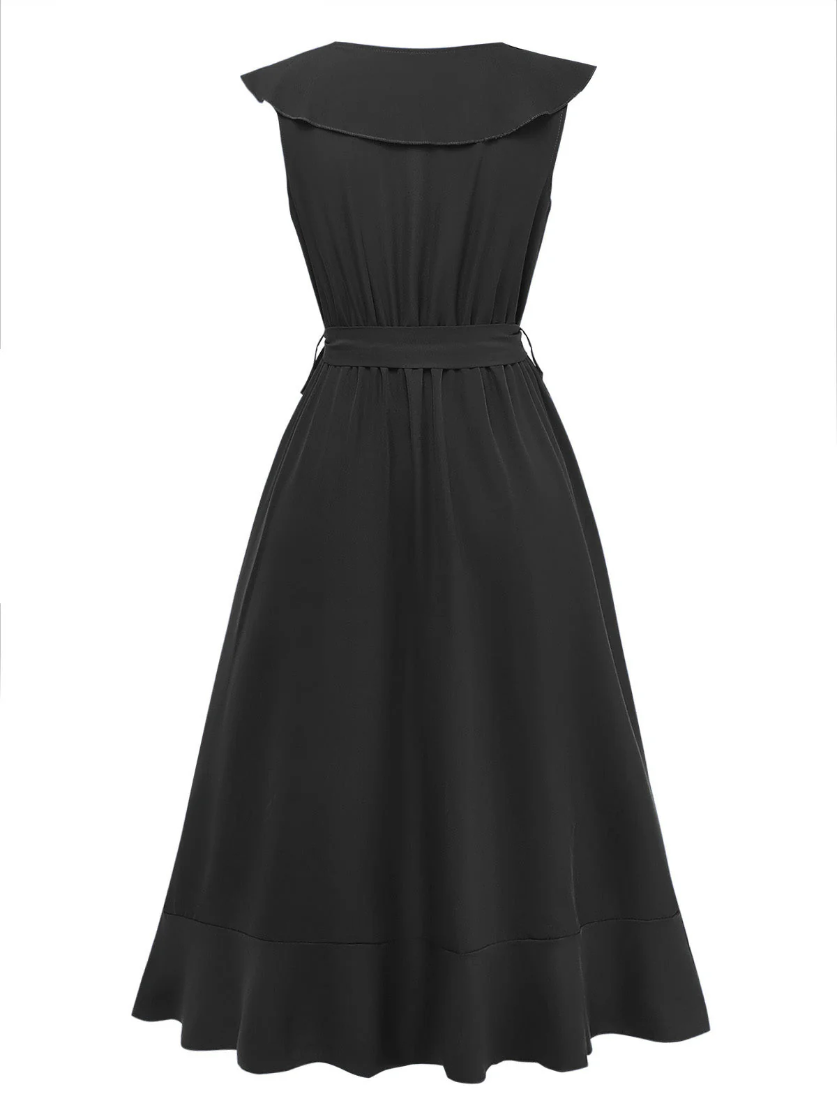 1930er Uni V-Ausschnitt Rüschen Saum Bindeband Kleid - Image 12