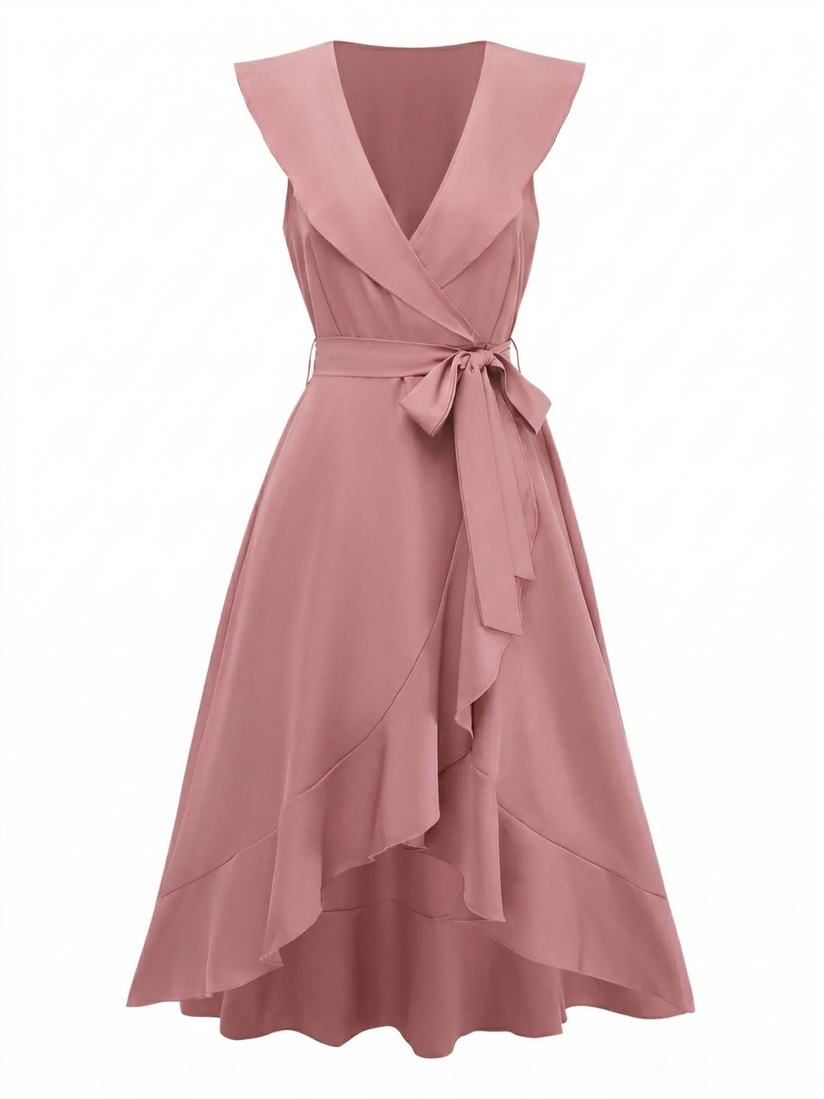 1930er Uni V-Ausschnitt Rüschen Saum Bindeband Kleid - Image 2