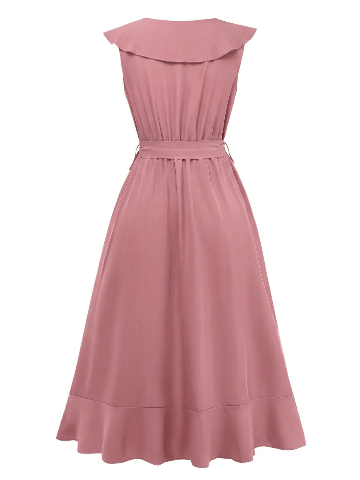 1930er Uni V-Ausschnitt Rüschen Saum Bindeband Kleid - Image 3