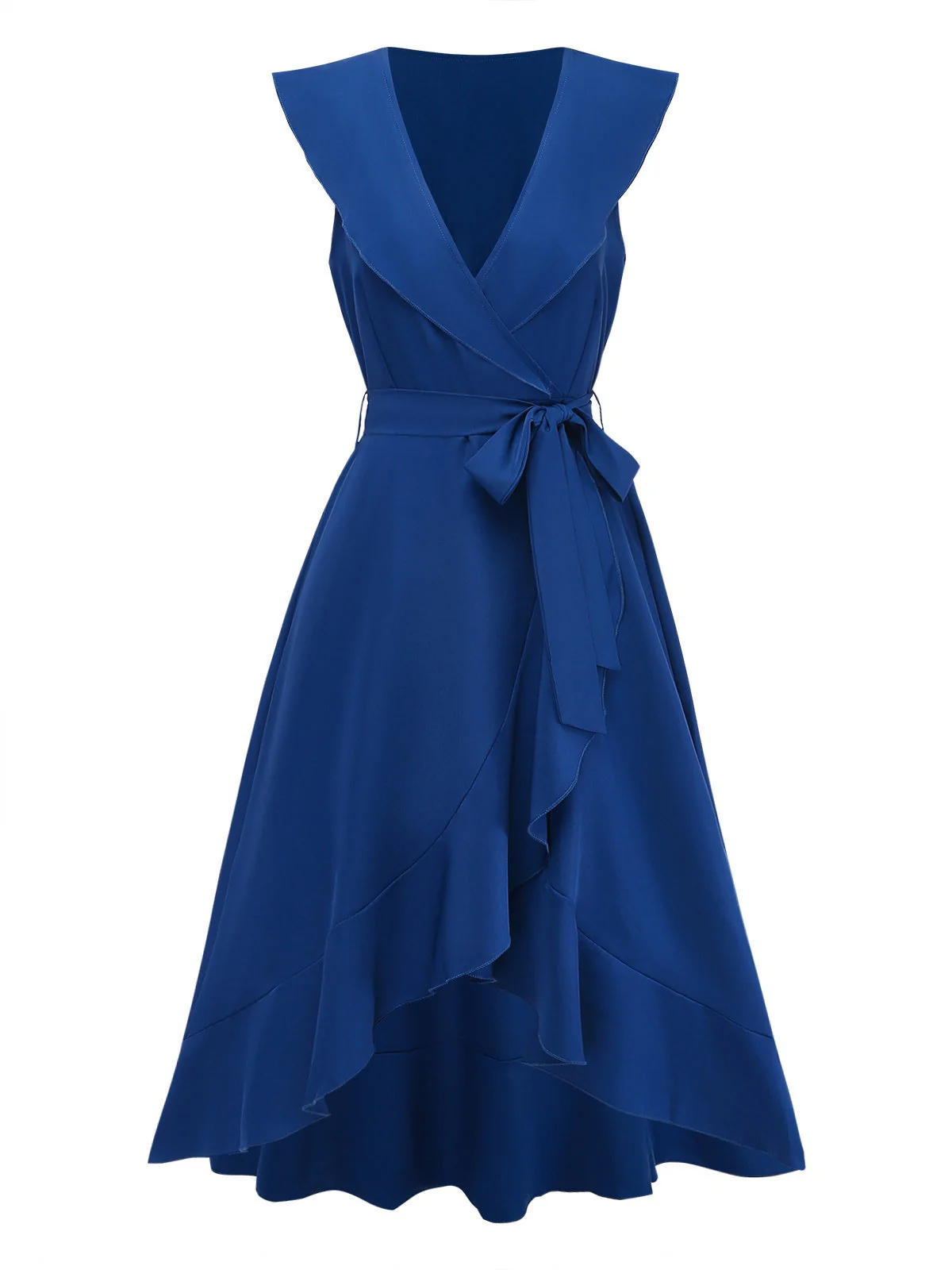 1930er Uni V-Ausschnitt Rüschen Saum Bindeband Kleid - Image 4