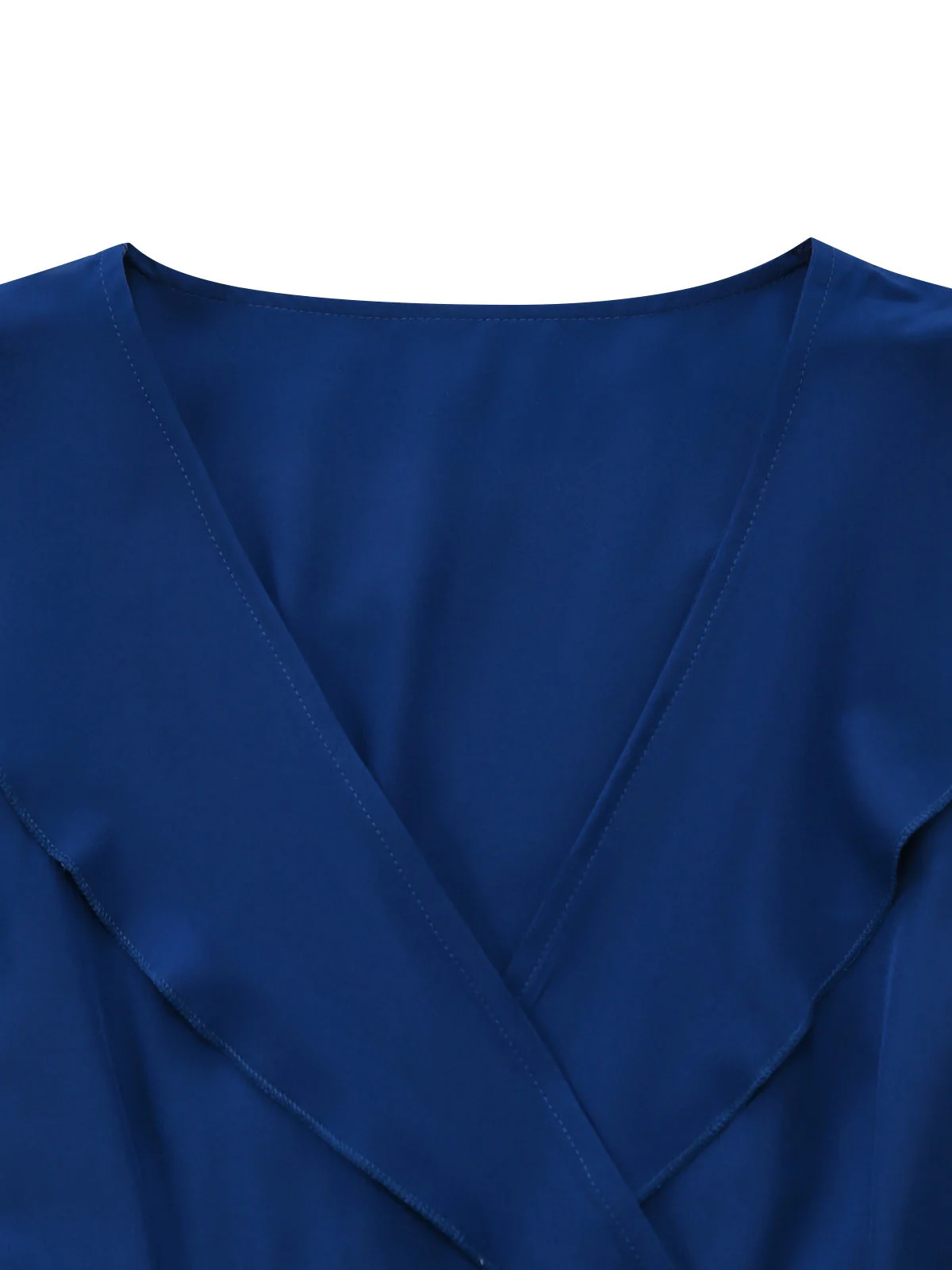 1930er Uni V-Ausschnitt Rüschen Saum Bindeband Kleid - Image 6