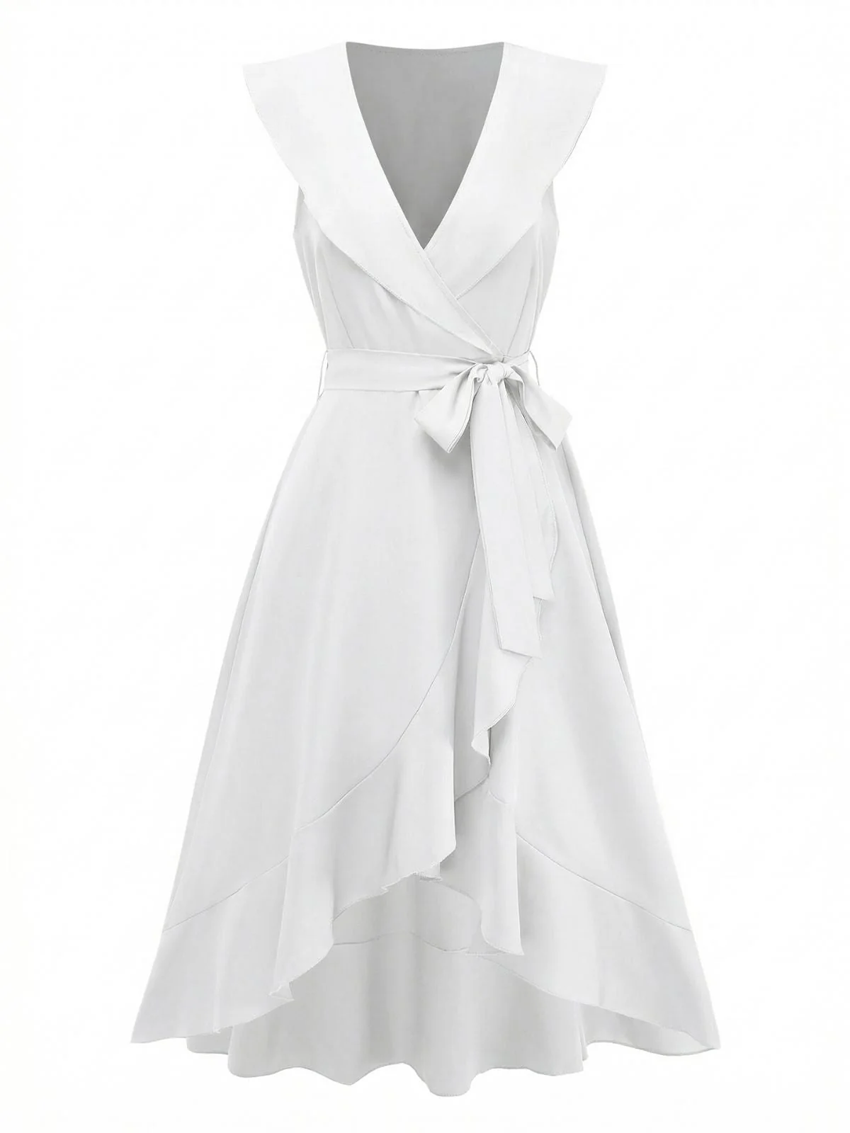 1930er Uni V-Ausschnitt Rüschen Saum Bindeband Kleid - Image 9