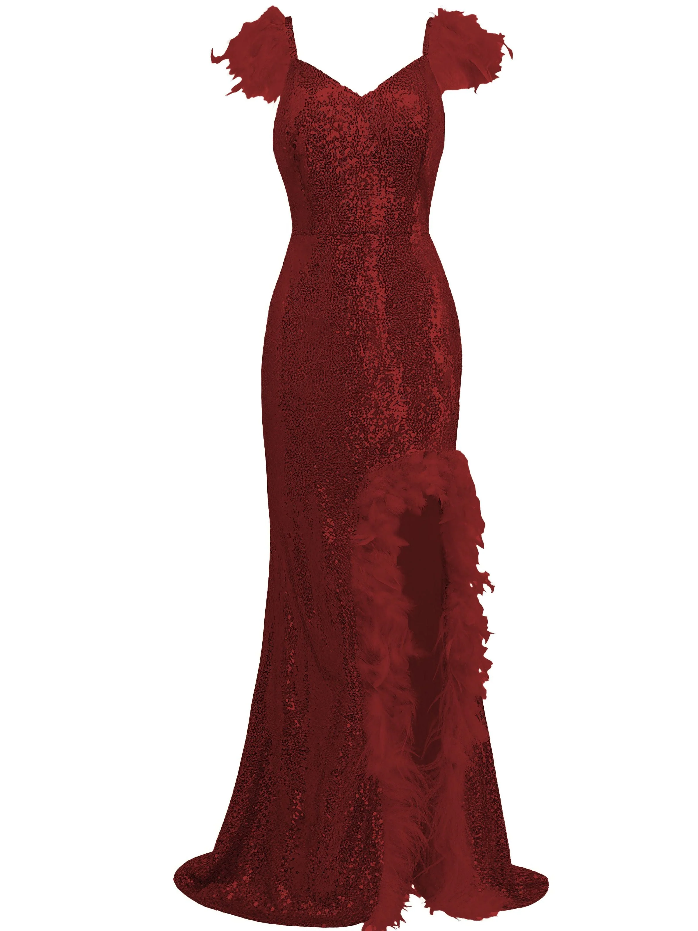 1930er V-Ausschnitt Feder Träger Hoch Schlitz Pailletten Kleid - Image 8