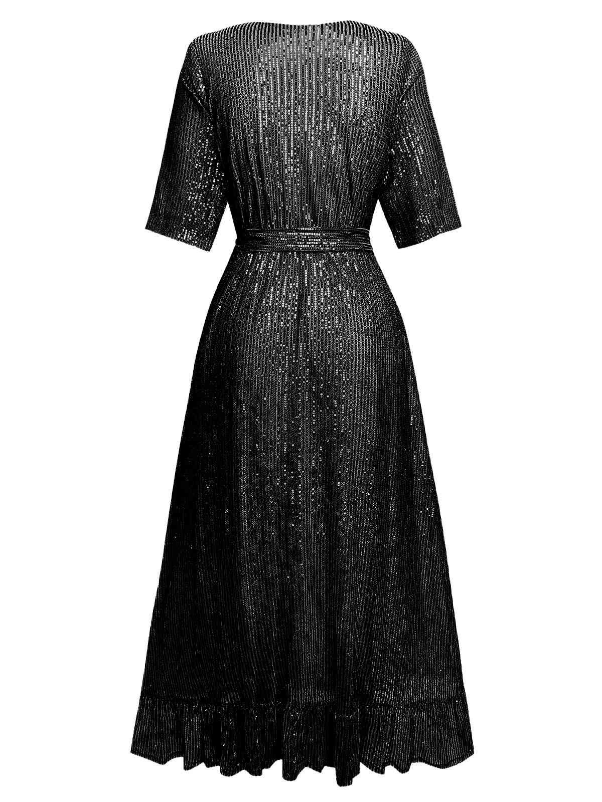 1930er V-Ausschnitt Pailletten Rüschensaum Kleid - Image 9