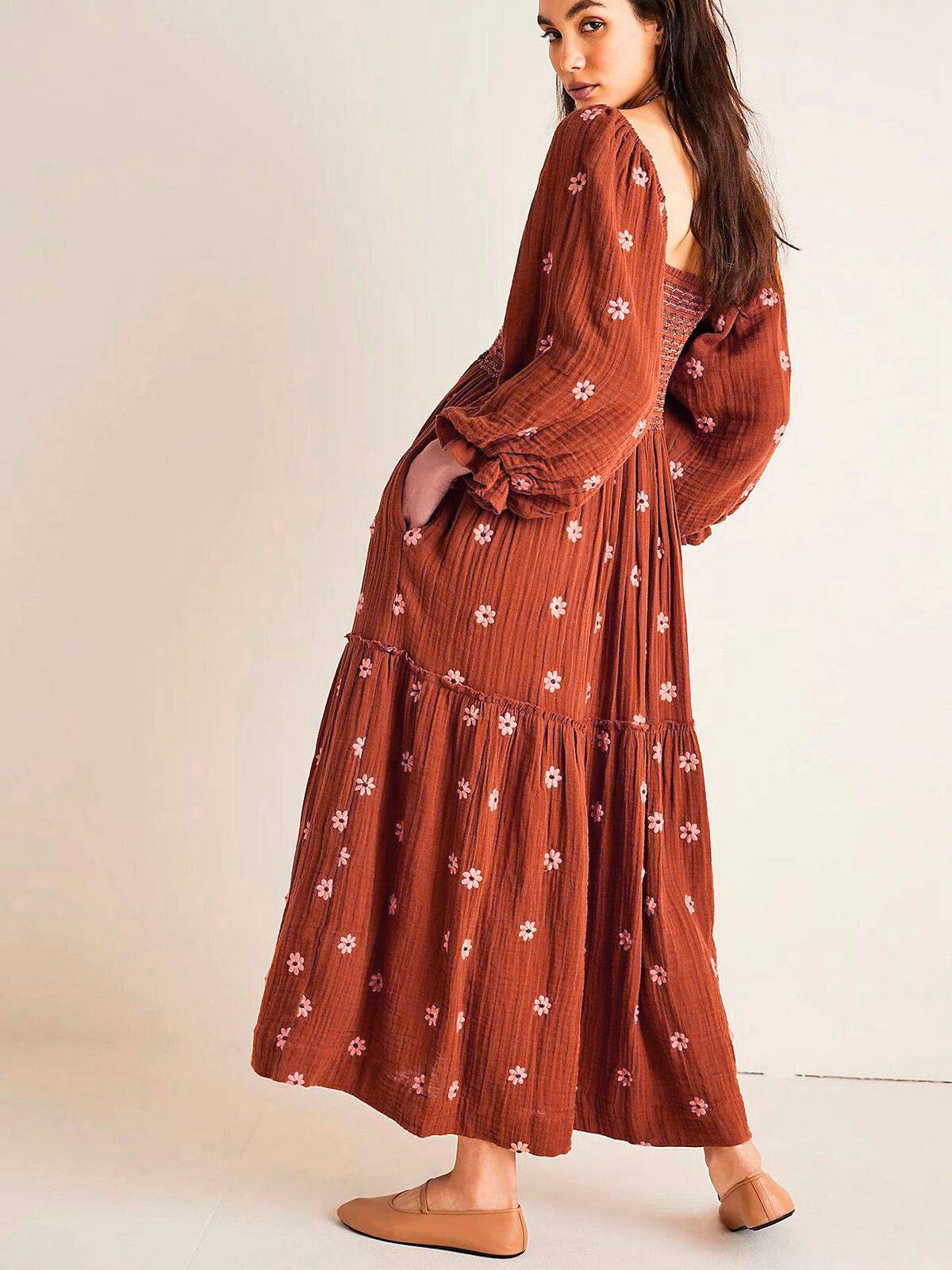 1940er Besticktes Blumen Laternenärmel Kleid - Image 11