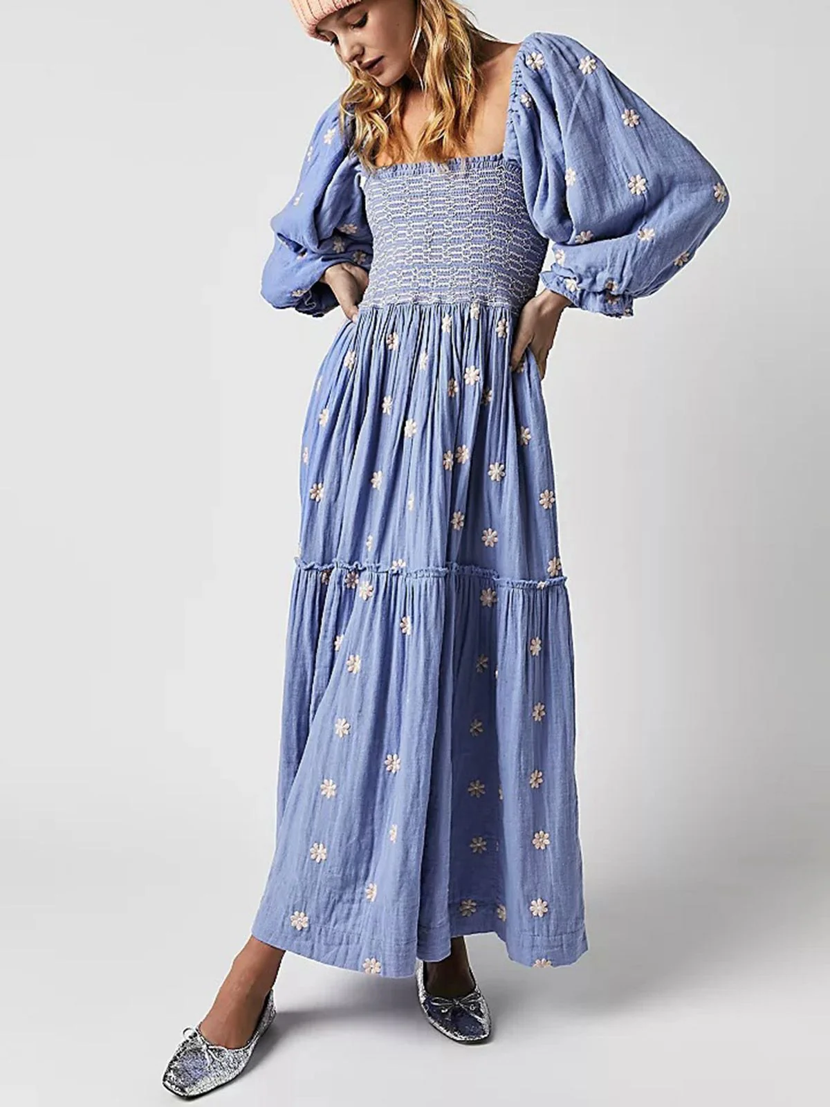 1940er Besticktes Blumen Laternenärmel Kleid - Image 7
