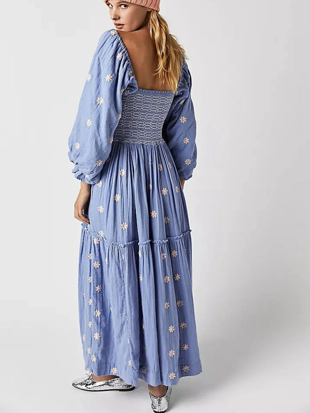 1940er Besticktes Blumen Laternenärmel Kleid - Image 8
