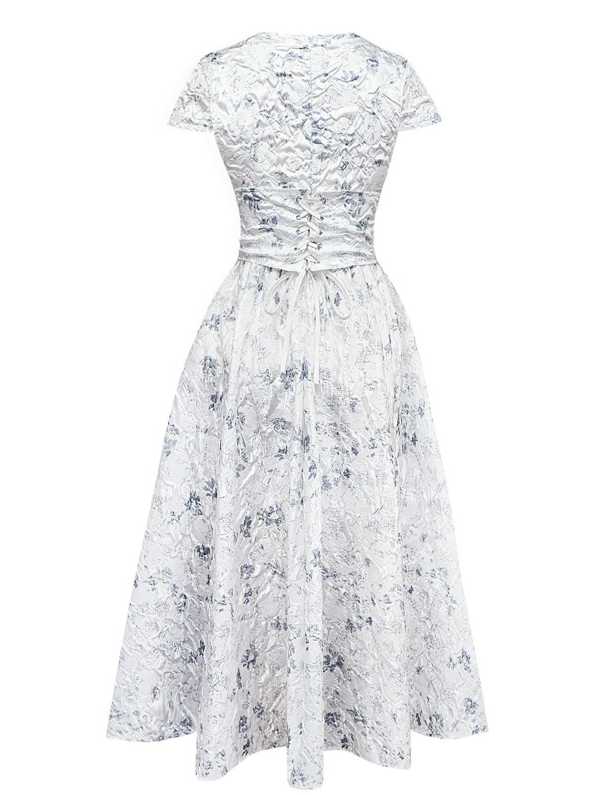 1940er Blumen Crinkle-Jacquard Schnürung Kleid - Image 2