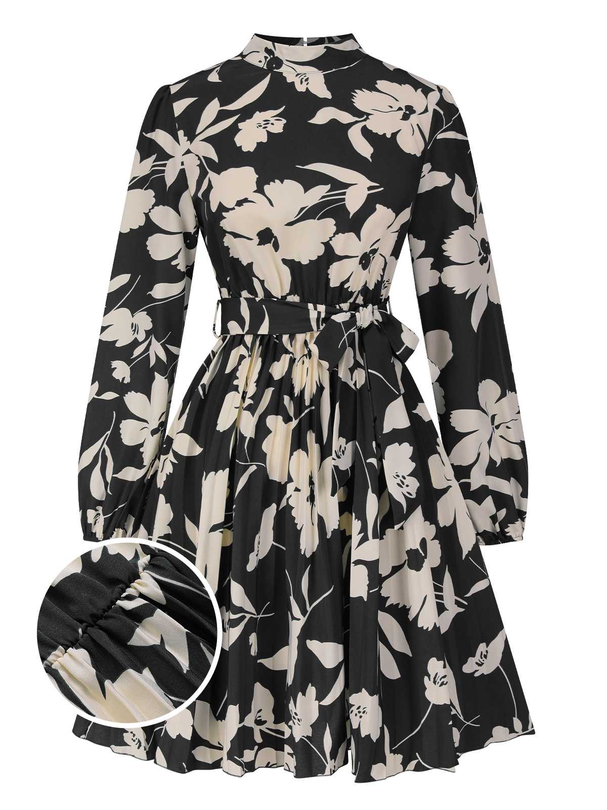 1940er Blumen Gürtel Plissiertes Kleid - Image 5