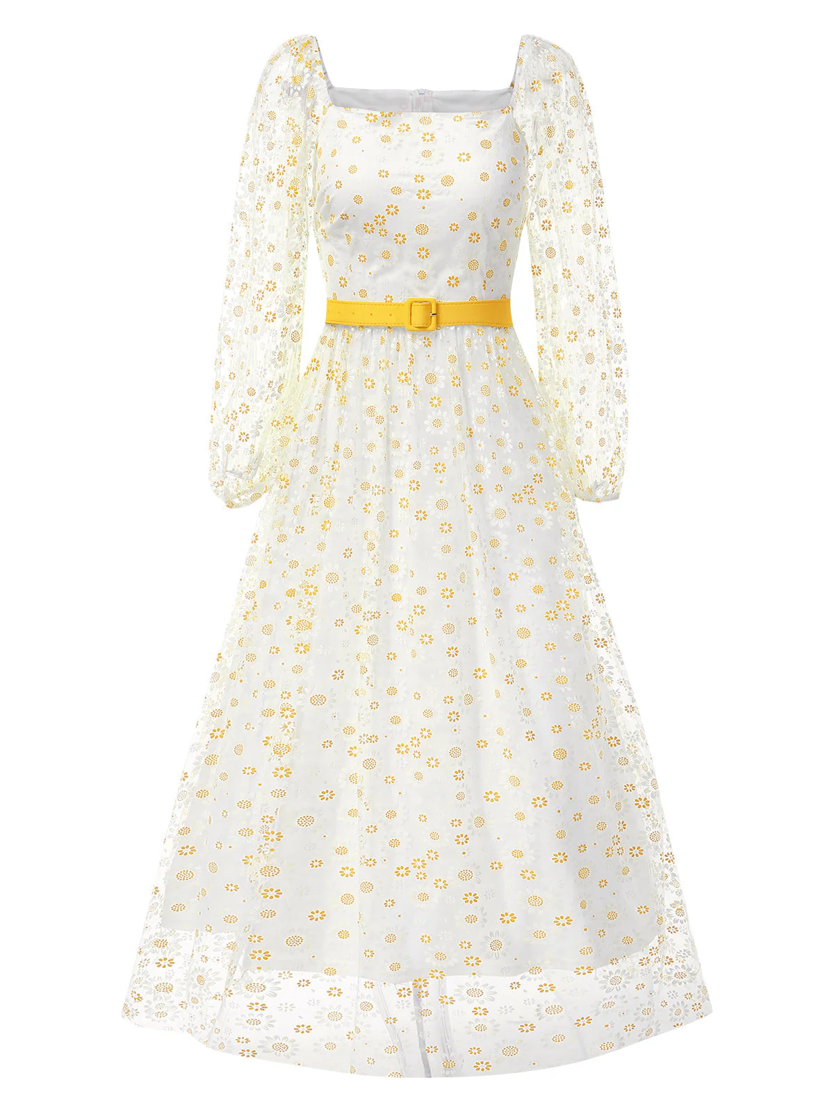 1940er Blumen Quadratischer Hals Gürtel Kleid - Image 10