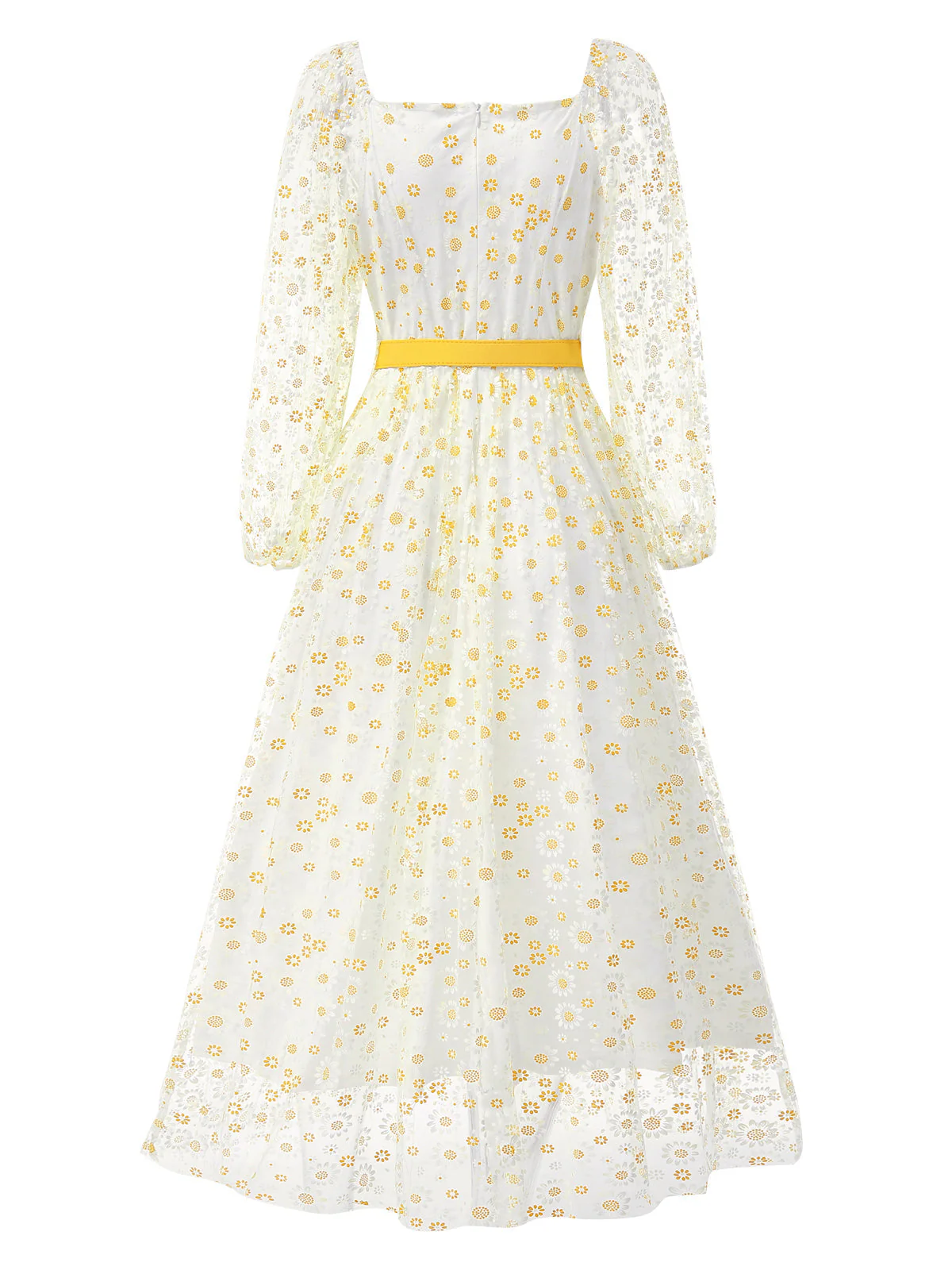 1940er Blumen Quadratischer Hals Gürtel Kleid - Image 11