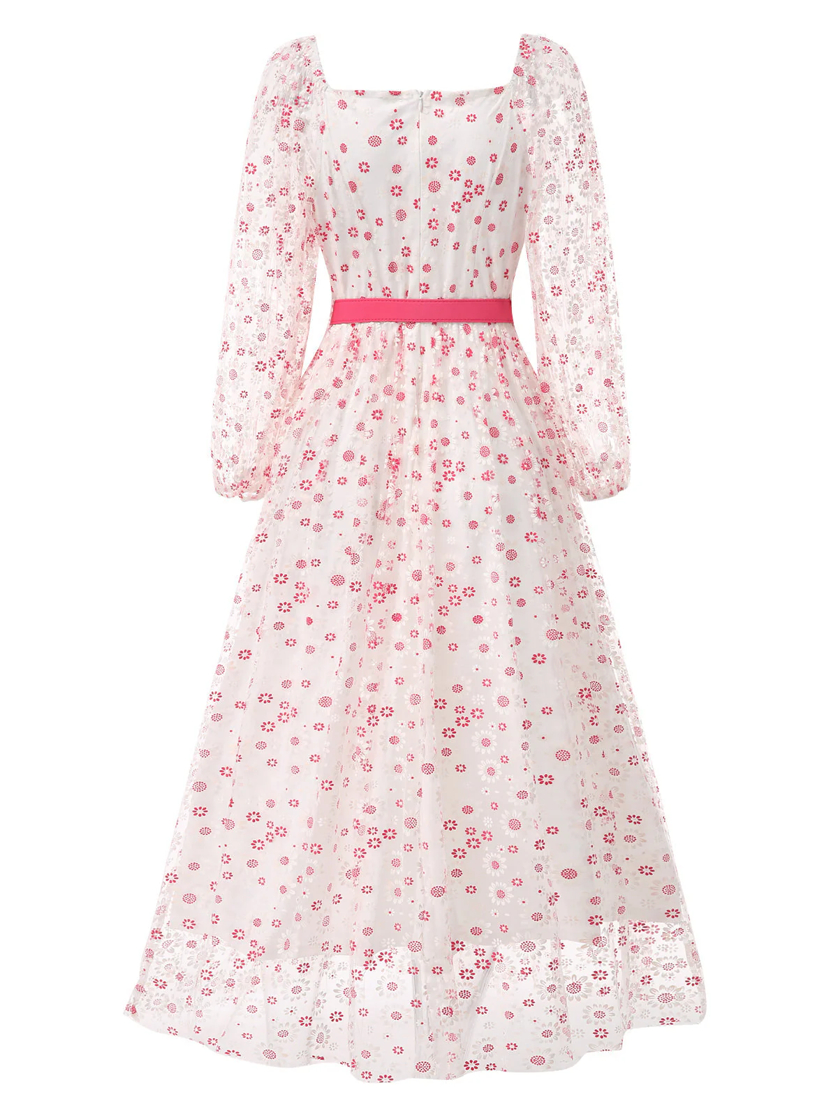 1940er Blumen Quadratischer Hals Gürtel Kleid - Image 6