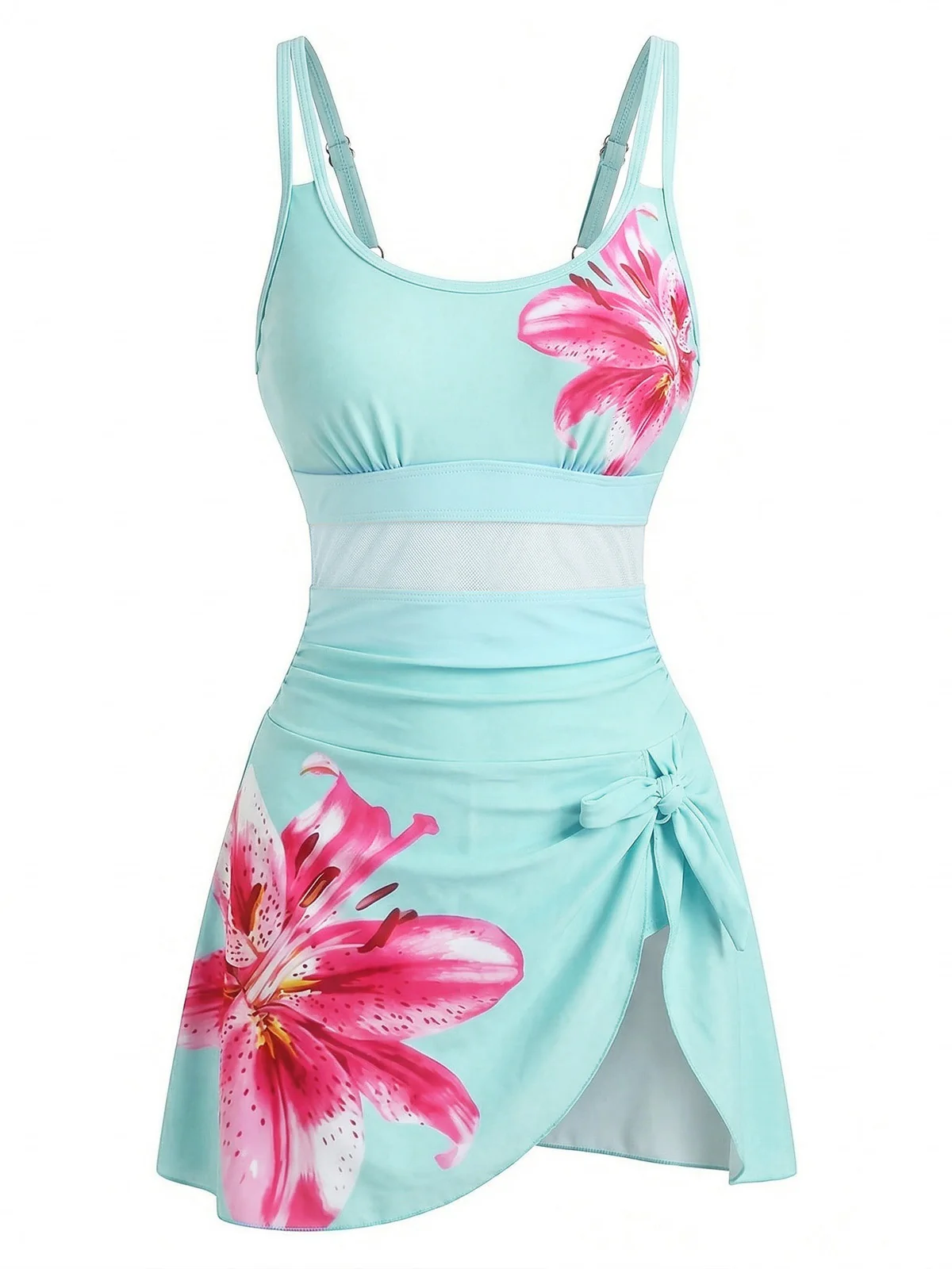 1940er Blumen Riemchen Rundausschnitt Schnür Netz Schwimmkleid - Image 2