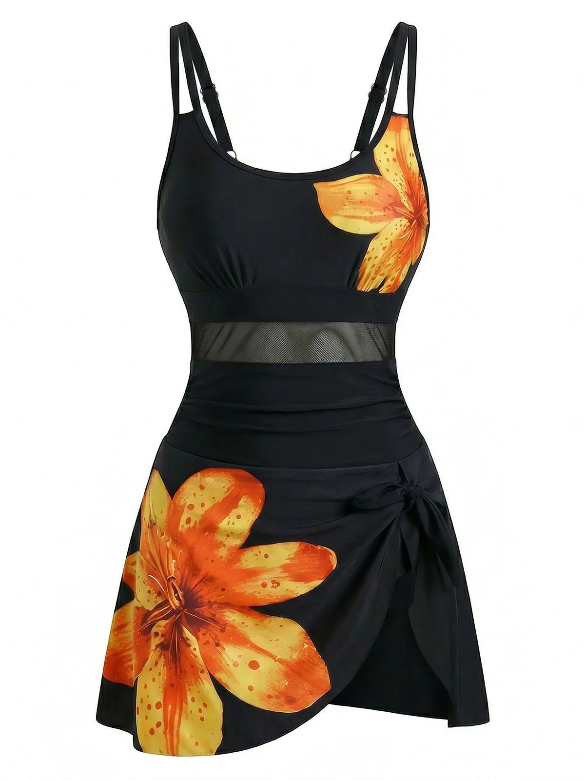 1940er Blumen Riemchen Rundausschnitt Schnür Netz Schwimmkleid - Image 5