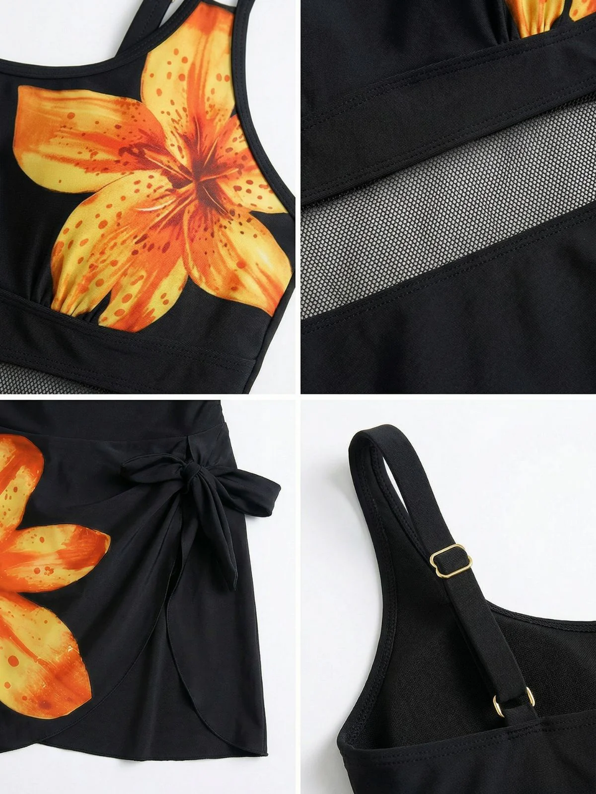 1940er Blumen Riemchen Rundausschnitt Schnür Netz Schwimmkleid - Image 7