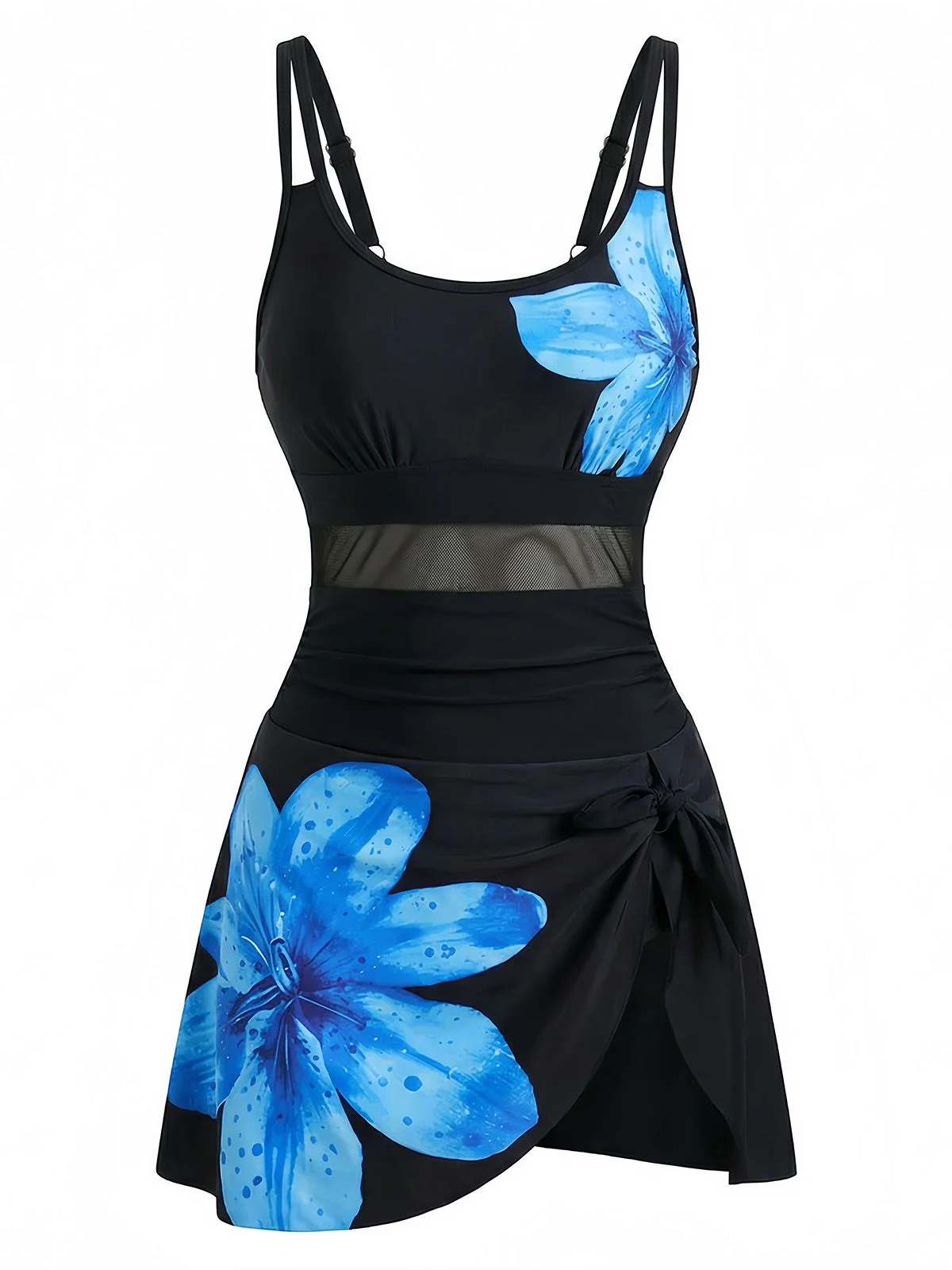 1940er Blumen Riemchen Rundausschnitt Schnür Netz Schwimmkleid - Image 8