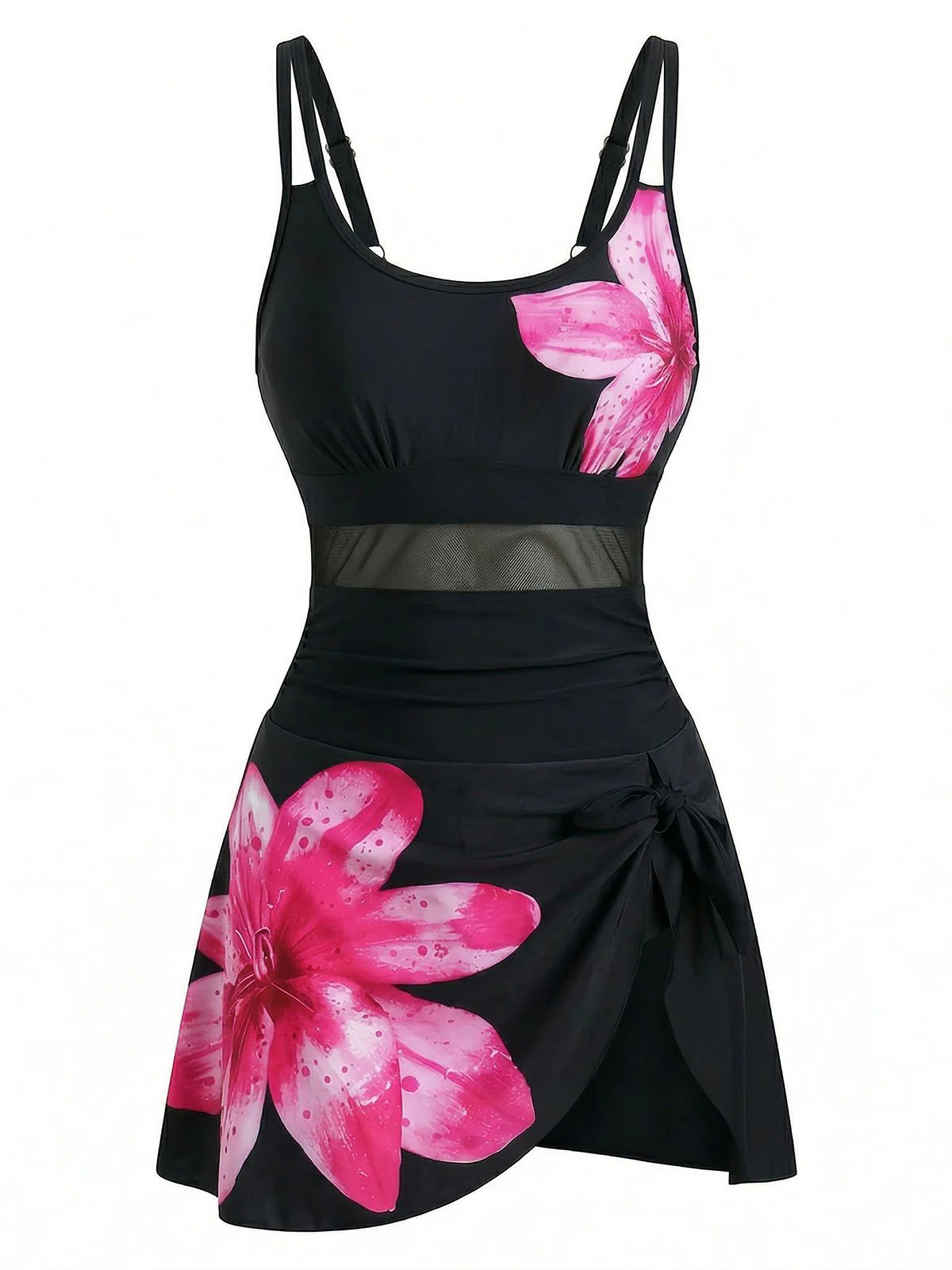 1940er Blumen Riemchen Rundausschnitt Schnür Netz Schwimmkleid - Image 9