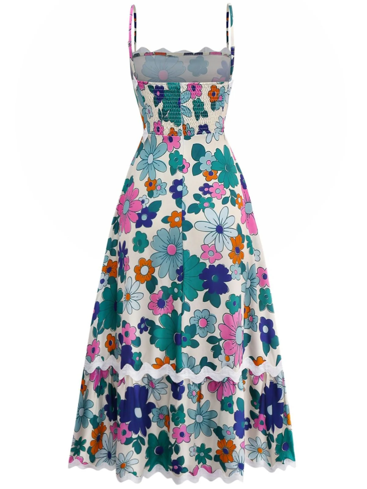 1940er Blumen Rüschen Spaghetti Träger Kleid - Image 2