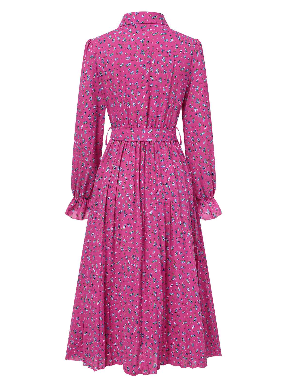 1940er Blumenmuster Plissiertes Gürtel Hemd Kleid - Image 2