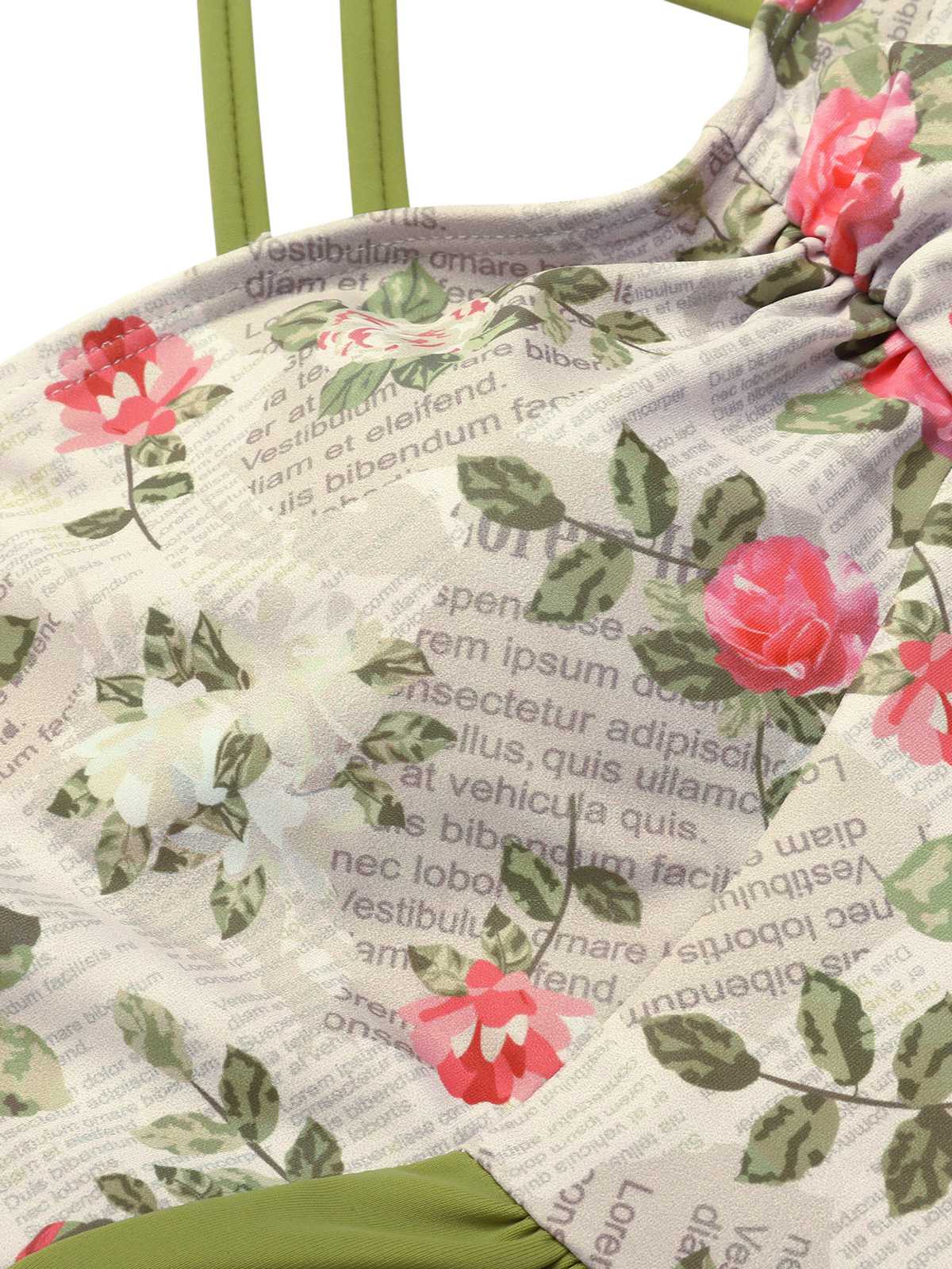 1940er Doppelte Schultergurte Plissierter Rosen Einteiliger Badeanzug - Image 5