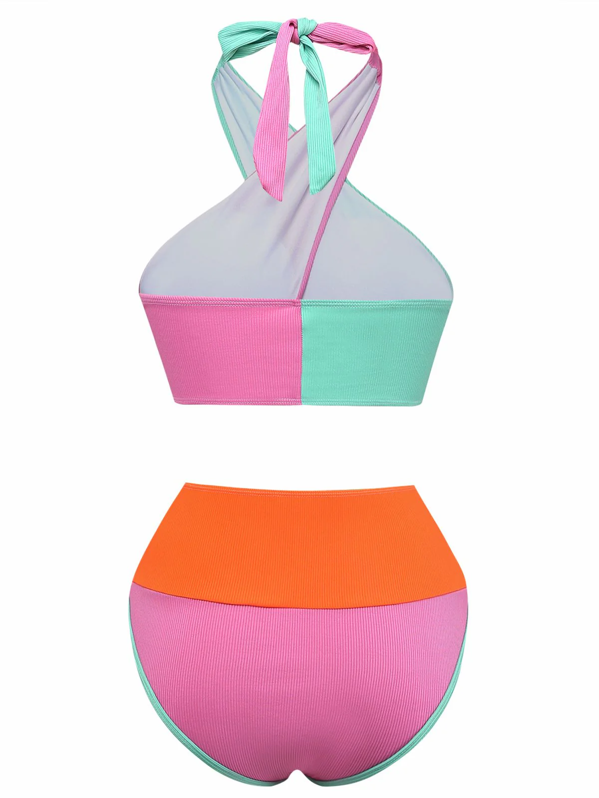 1940er Farbblock Halter Hochgeschnitten Bikini Set - Image 3