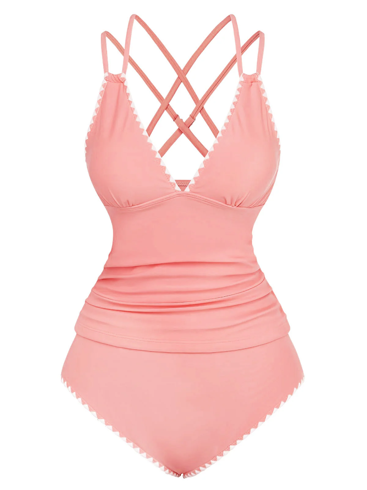 1940er Farbblock Tiefer V-Ausschnitt Rücken-Kreuzung Tankini Set - Image 10