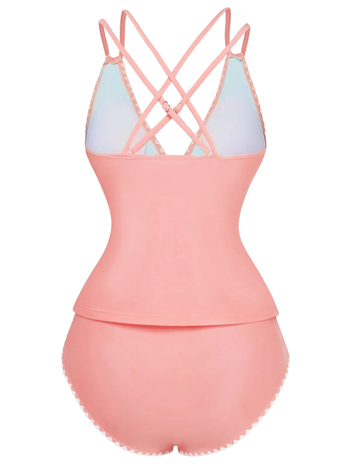 1940er Farbblock Tiefer V-Ausschnitt Rücken-Kreuzung Tankini Set - Image 11