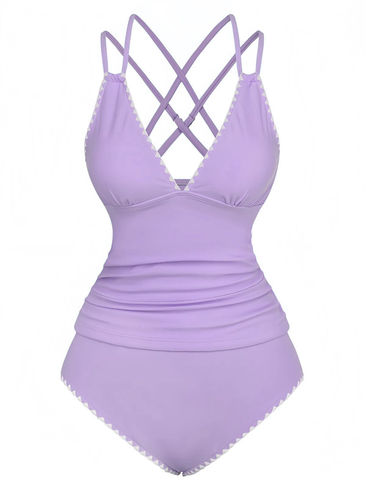 1940er Farbblock Tiefer V-Ausschnitt Rücken-Kreuzung Tankini Set - Image 12