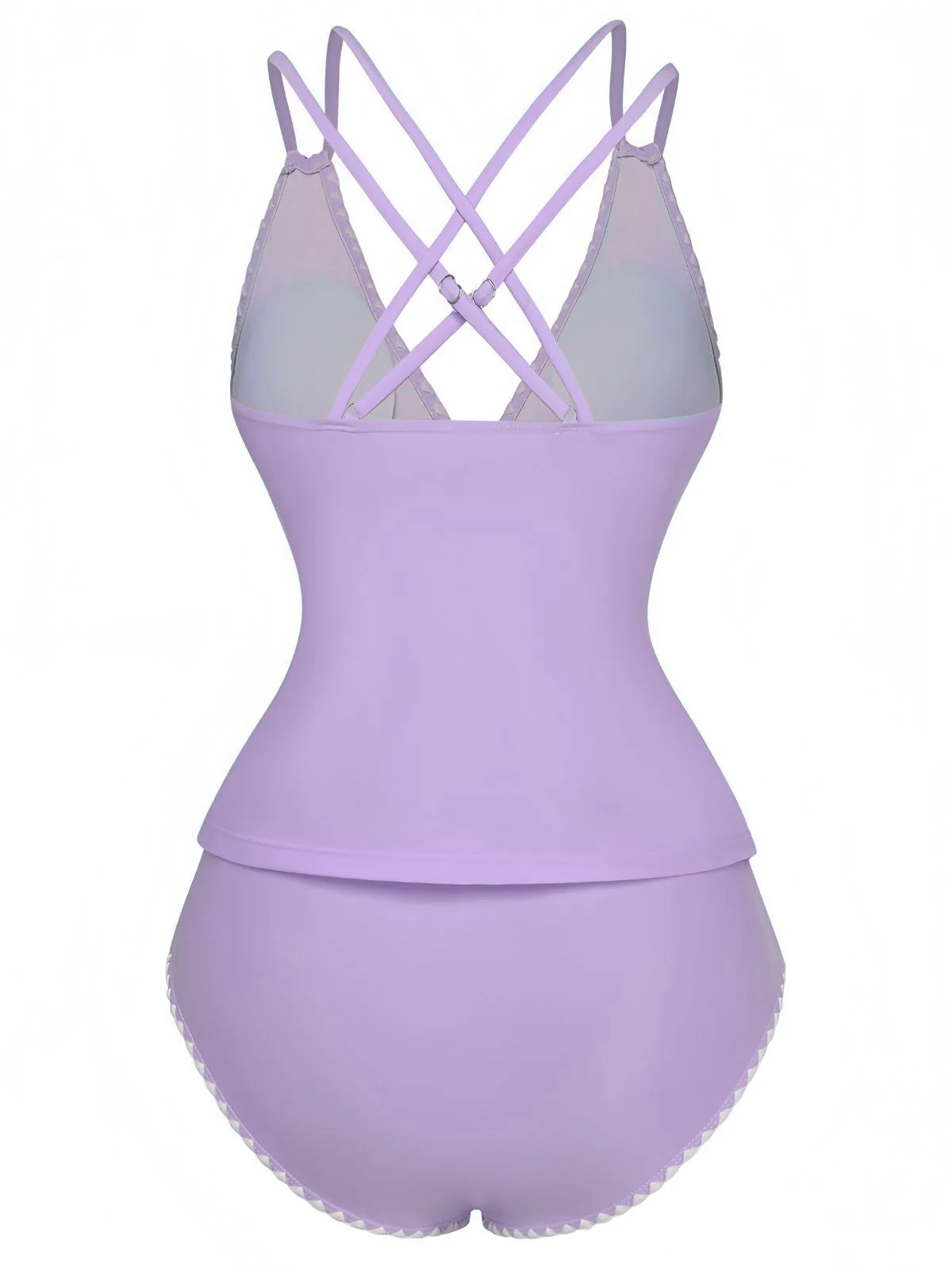 1940er Farbblock Tiefer V-Ausschnitt Rücken-Kreuzung Tankini Set - Image 13