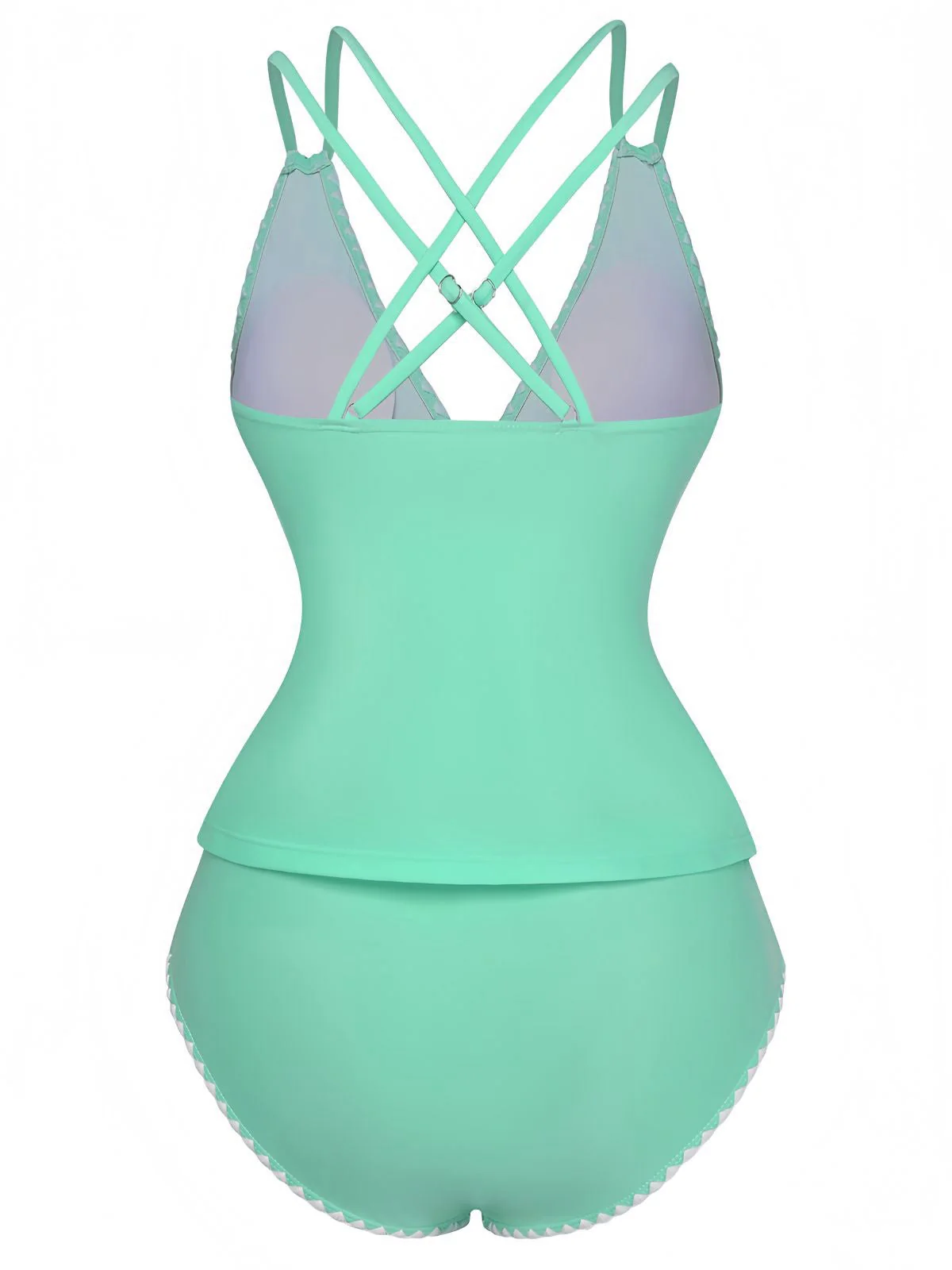 1940er Farbblock Tiefer V-Ausschnitt Rücken-Kreuzung Tankini Set - Image 15