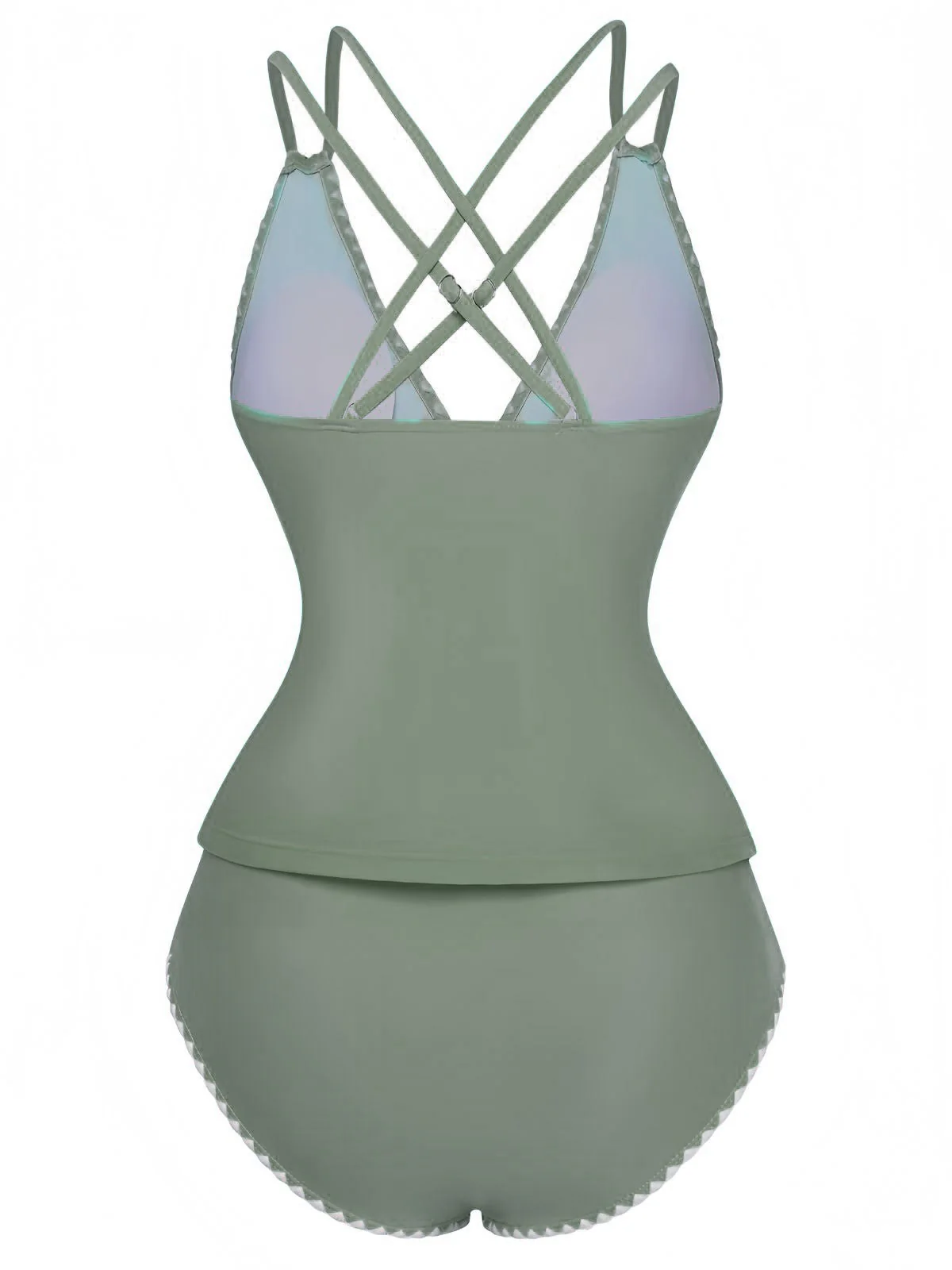 1940er Farbblock Tiefer V-Ausschnitt Rücken-Kreuzung Tankini Set - Image 3