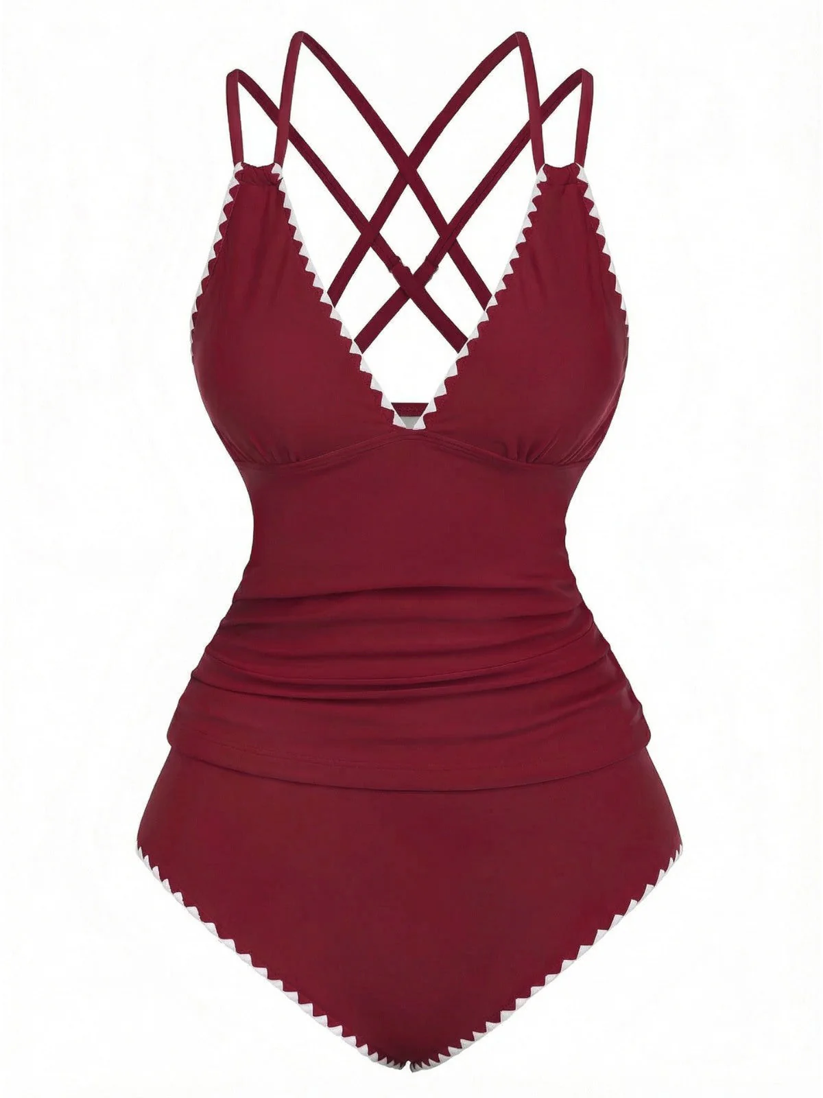 1940er Farbblock Tiefer V-Ausschnitt Rücken-Kreuzung Tankini Set - Image 4