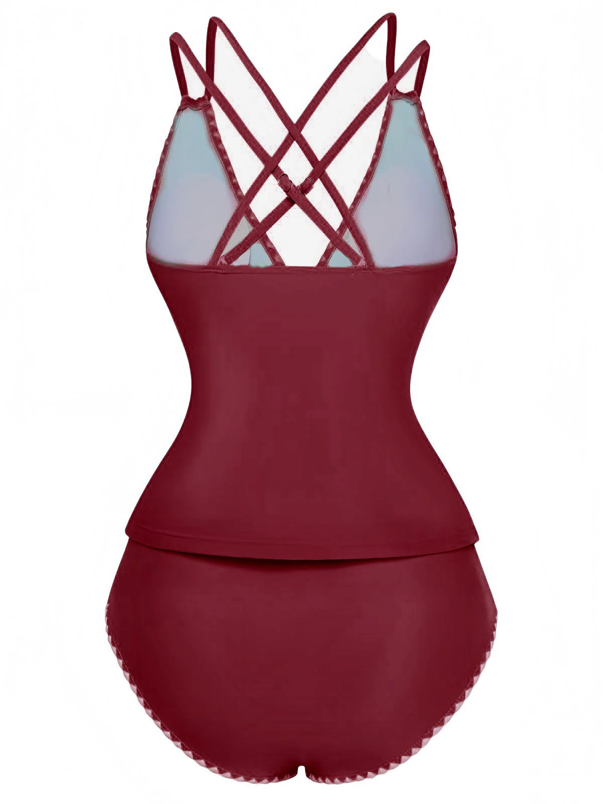1940er Farbblock Tiefer V-Ausschnitt Rücken-Kreuzung Tankini Set - Image 5