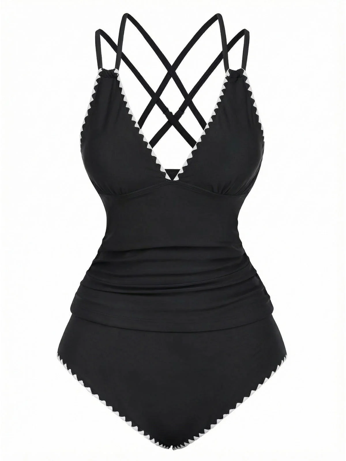 1940er Farbblock Tiefer V-Ausschnitt Rücken-Kreuzung Tankini Set - Image 6