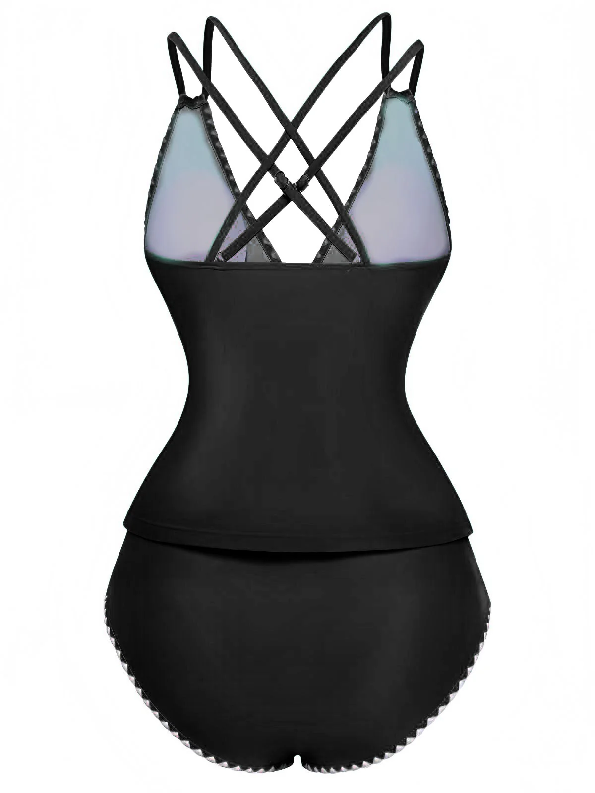 1940er Farbblock Tiefer V-Ausschnitt Rücken-Kreuzung Tankini Set - Image 7