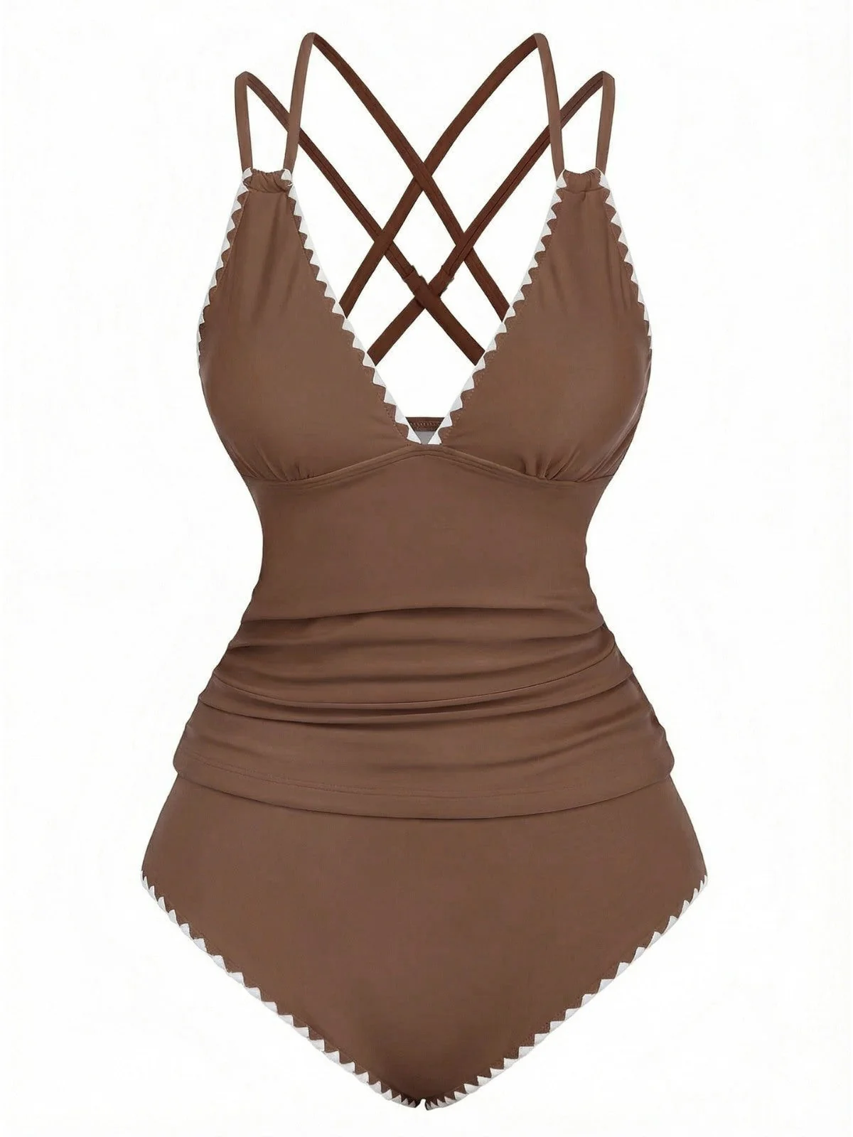 1940er Farbblock Tiefer V-Ausschnitt Rücken-Kreuzung Tankini Set - Image 8