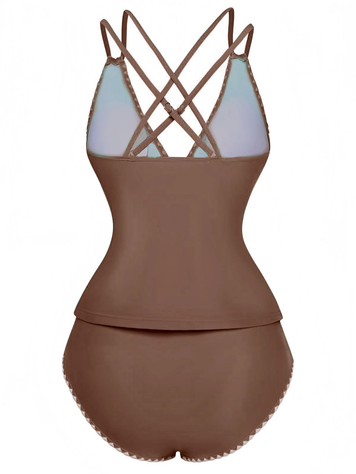1940er Farbblock Tiefer V-Ausschnitt Rücken-Kreuzung Tankini Set - Image 9