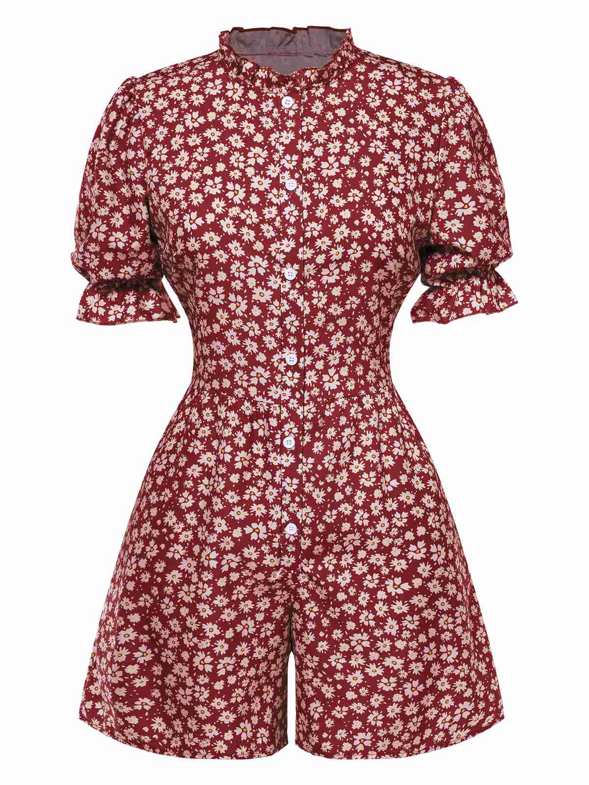 1940er Gänseblümchen Faltenkragen Puffärmel Romper - Image 3