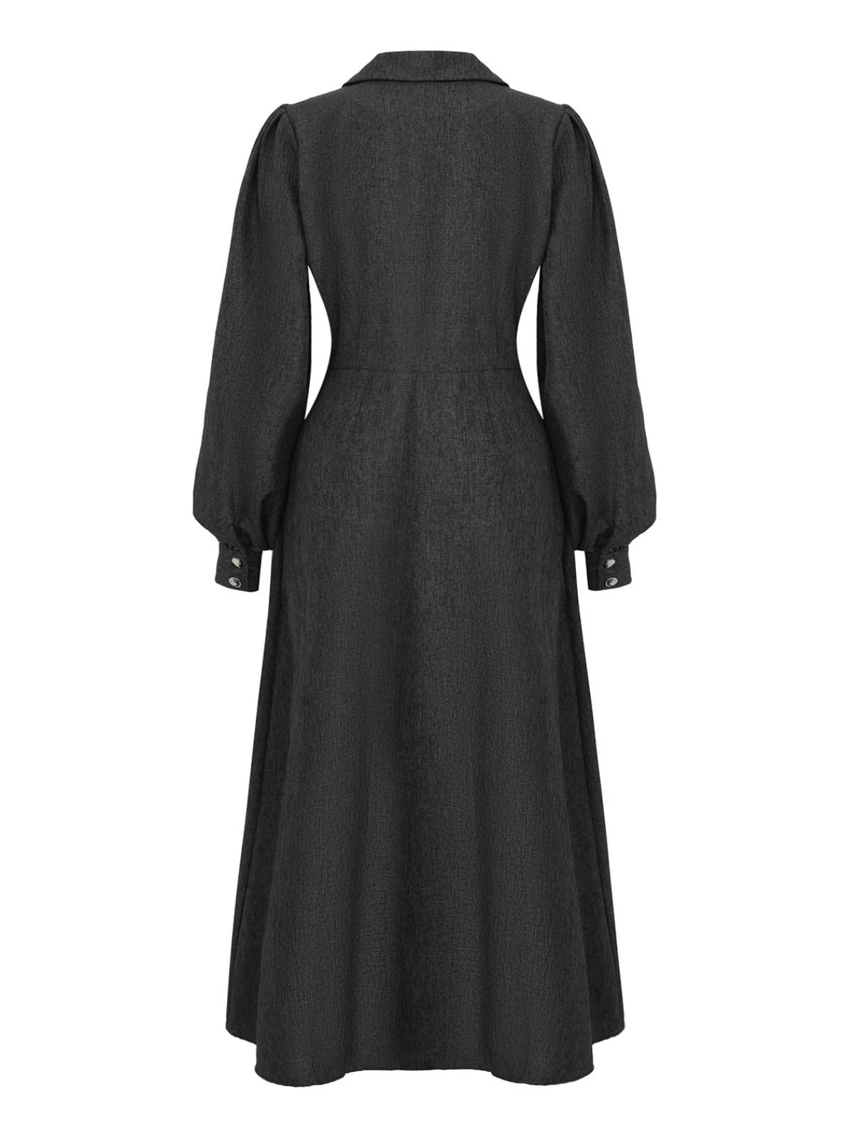 1940er Gekerbt Kragen Laternenärmel Taste Kleid - Image 10