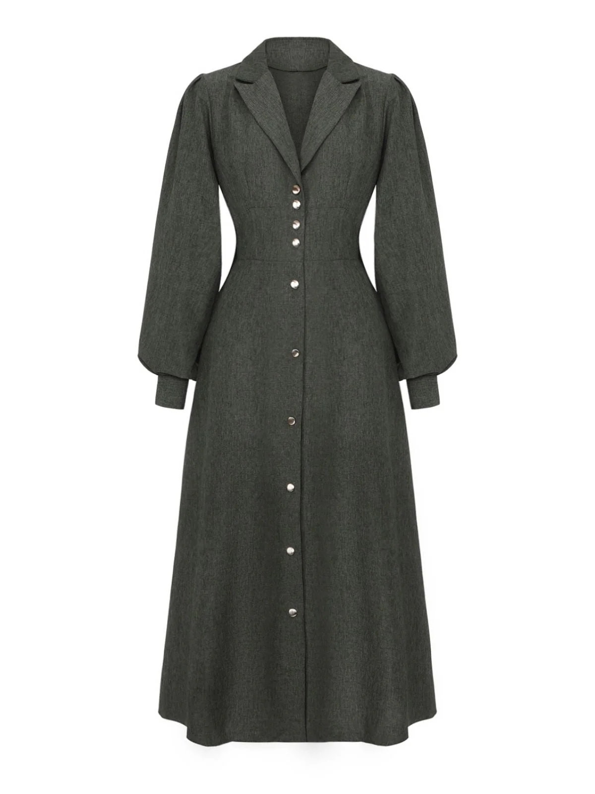 1940er Gekerbt Kragen Laternenärmel Taste Kleid - Image 2