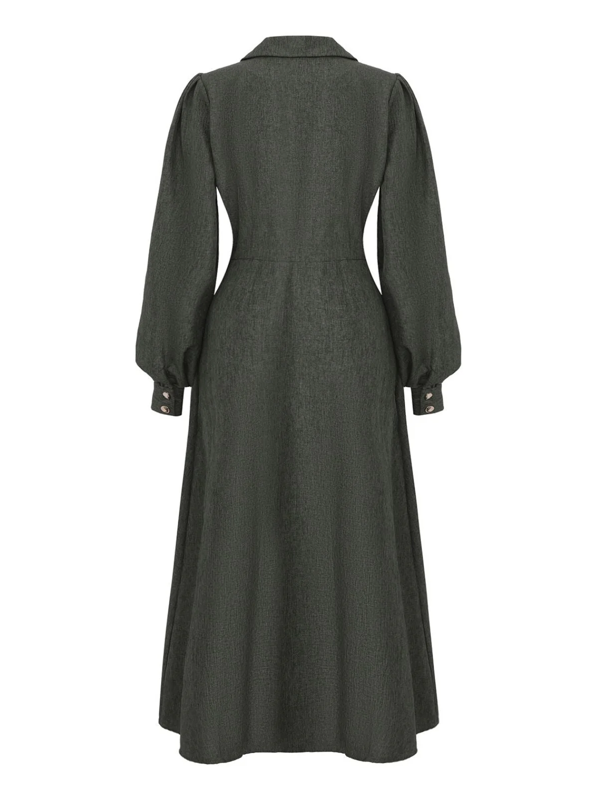 1940er Gekerbt Kragen Laternenärmel Taste Kleid - Image 3
