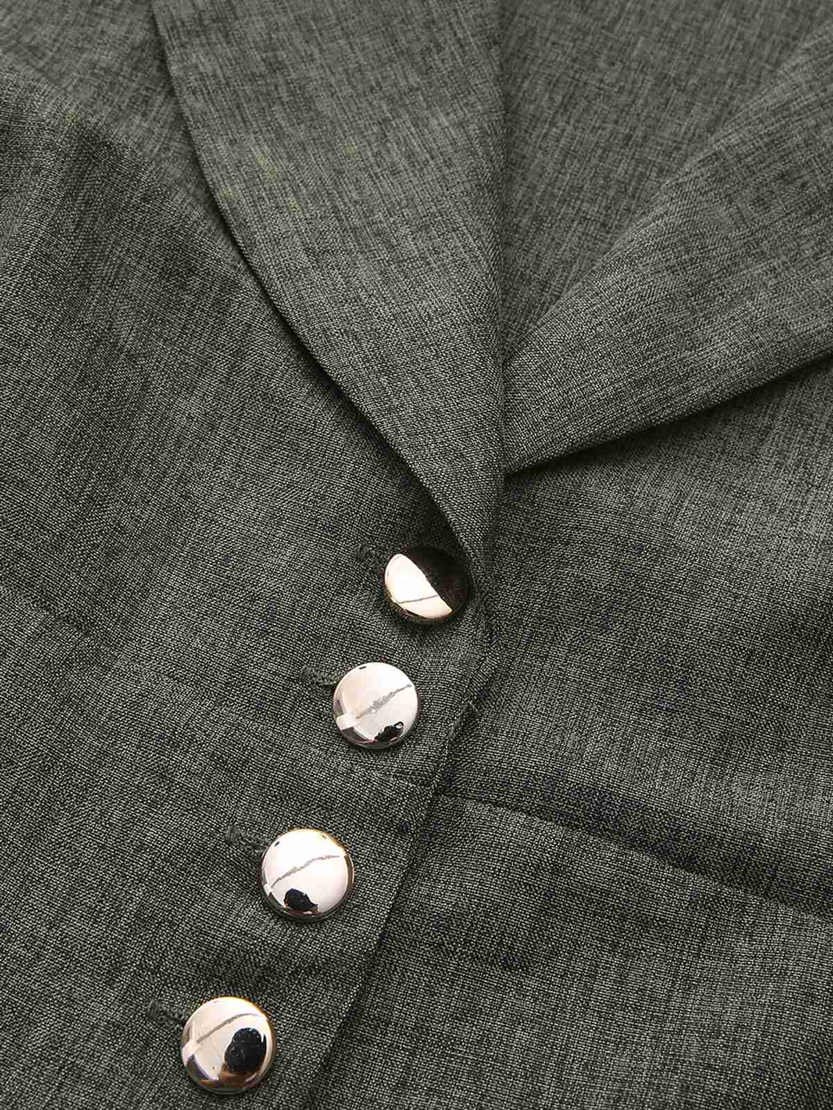 1940er Gekerbt Kragen Laternenärmel Taste Kleid - Image 4