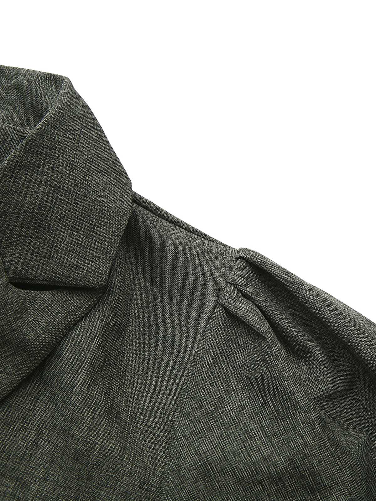 1940er Gekerbt Kragen Laternenärmel Taste Kleid - Image 5